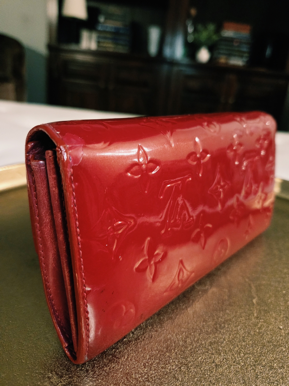 Authentic Louis Vuitton Sarah Wallet Pomme D'Amour Red Vernis Patent Leather - Picture 4 of 15